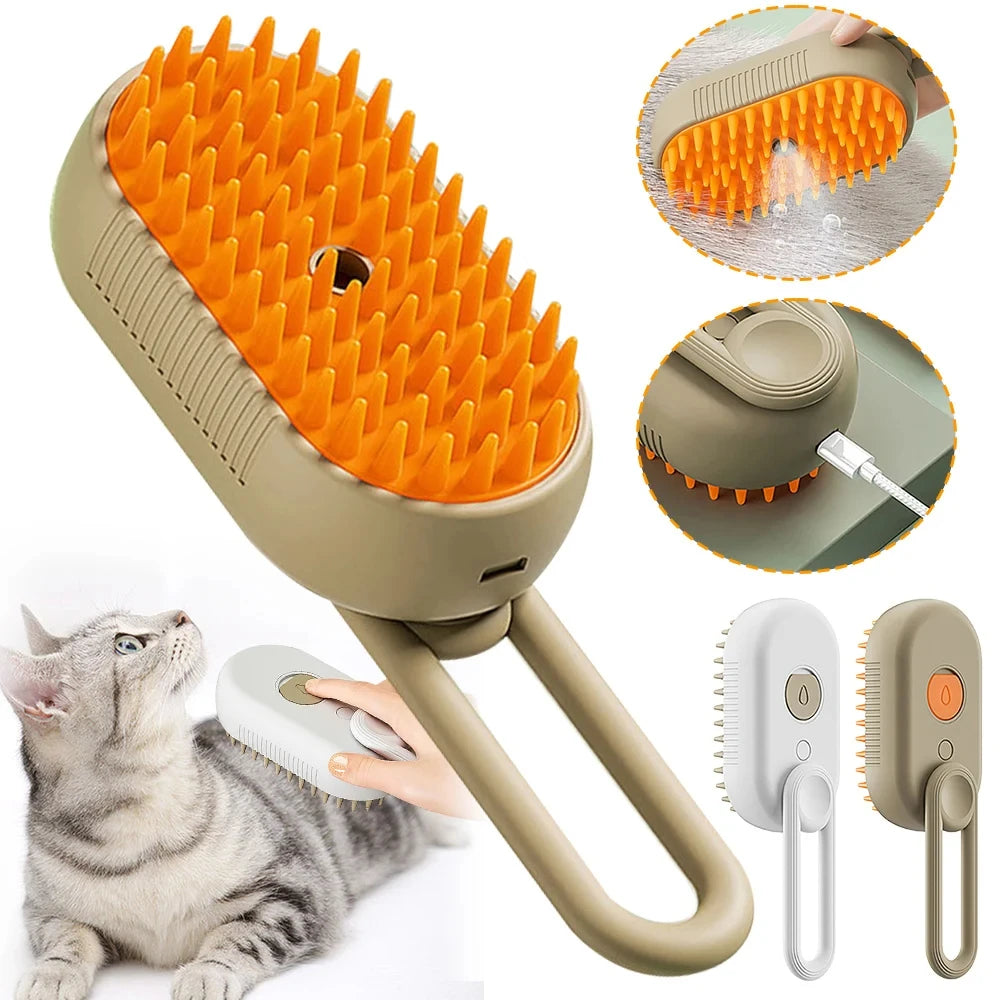  3-in-1 Electric Pet Spray Grooming Brush – Groom, Detangle & De-Shed