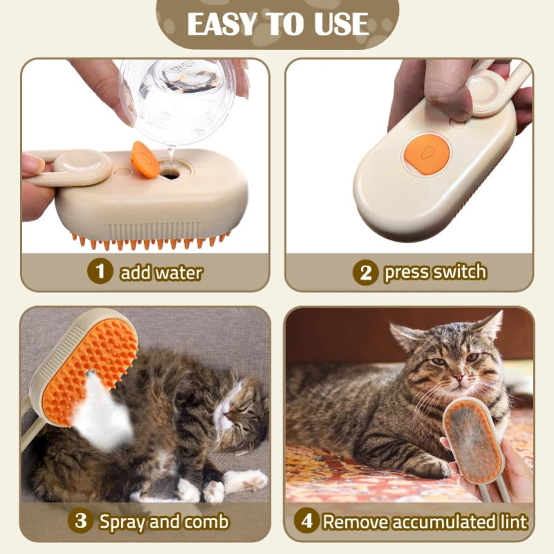  3-in-1 Electric Pet Spray Grooming Brush – Groom, Detangle & De-Shed